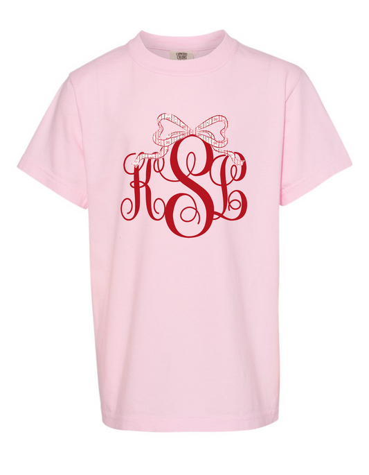 Heartfelt Bow Fancy Monogram Comfort Color Tee