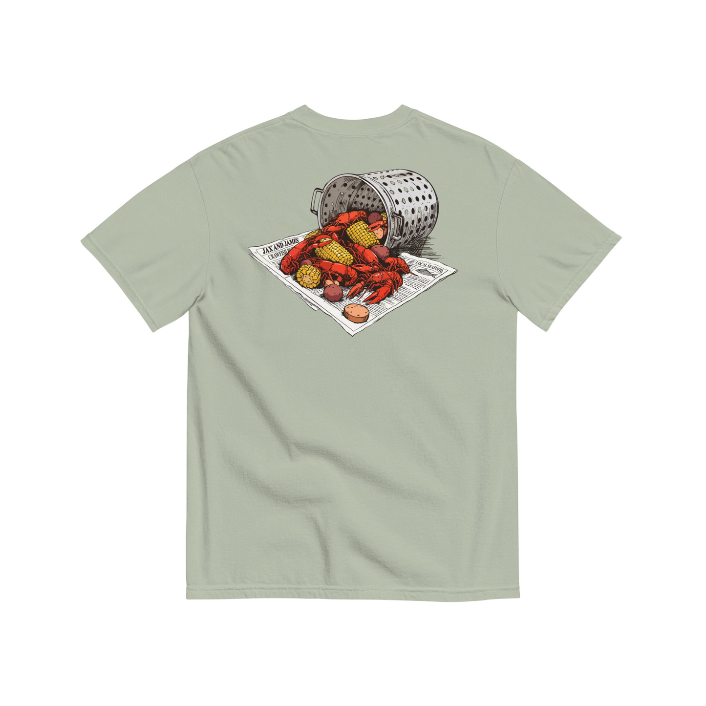Jax and James Southern Crawfish Boil Tee Sage Pocket Southern Lifestyle Apparel