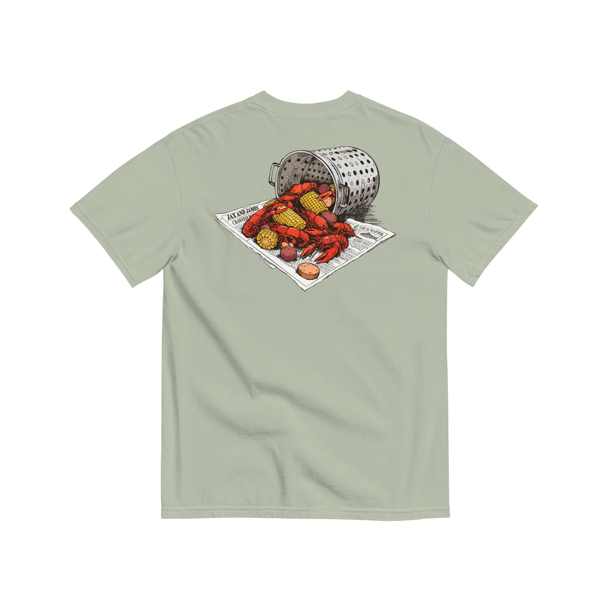 Jax and James Southern Crawfish Boil Tee Sage Pocket Southern Lifestyle Apparel