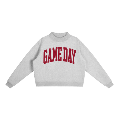 Game Day Mock Neck Sweatshirt in Heather Grey with Crimson artwork