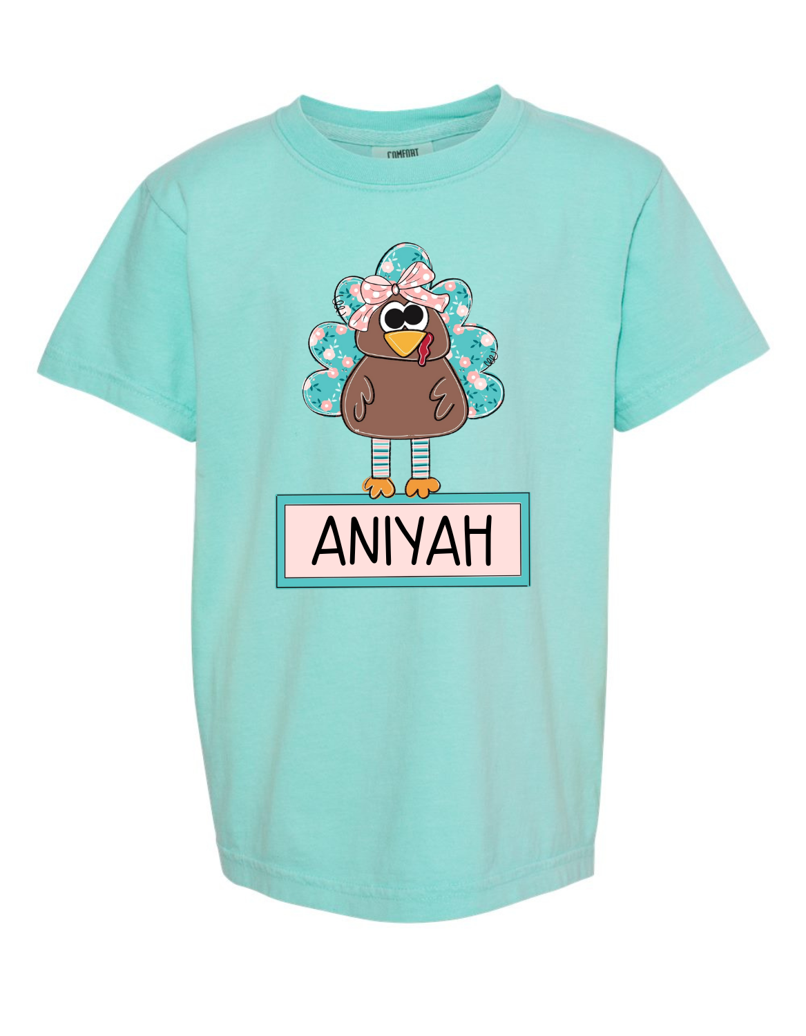 Boy + Girl Mint Turkey Comfort Color Tee