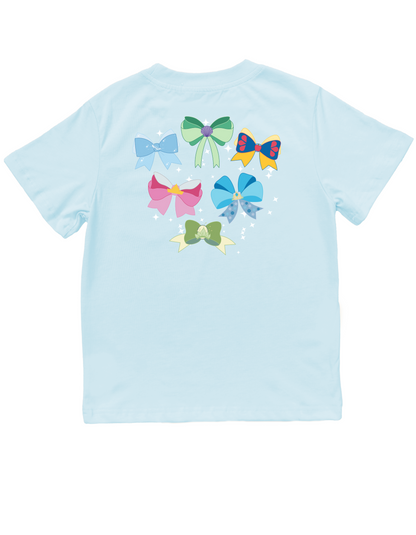 Jax and James Princess Bows Pocket Tee Light Blue Southern Lifestyle Apparel