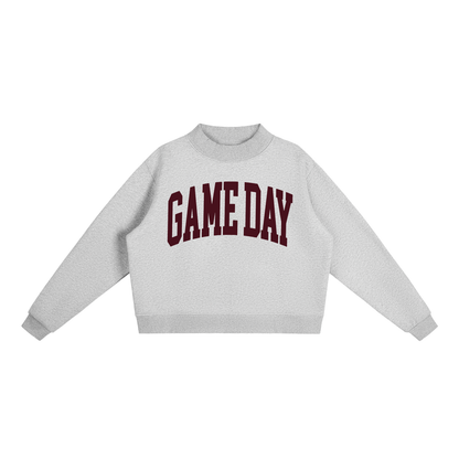 Game Day Mock Neck Sweatshirt in Heather Grey with Maroon artwork