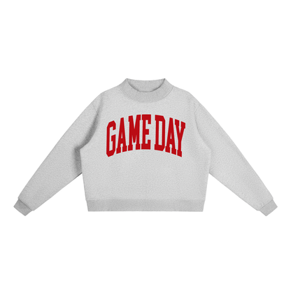 Game Day Mock Neck Sweatshirt in Heather Grey with Red artwork