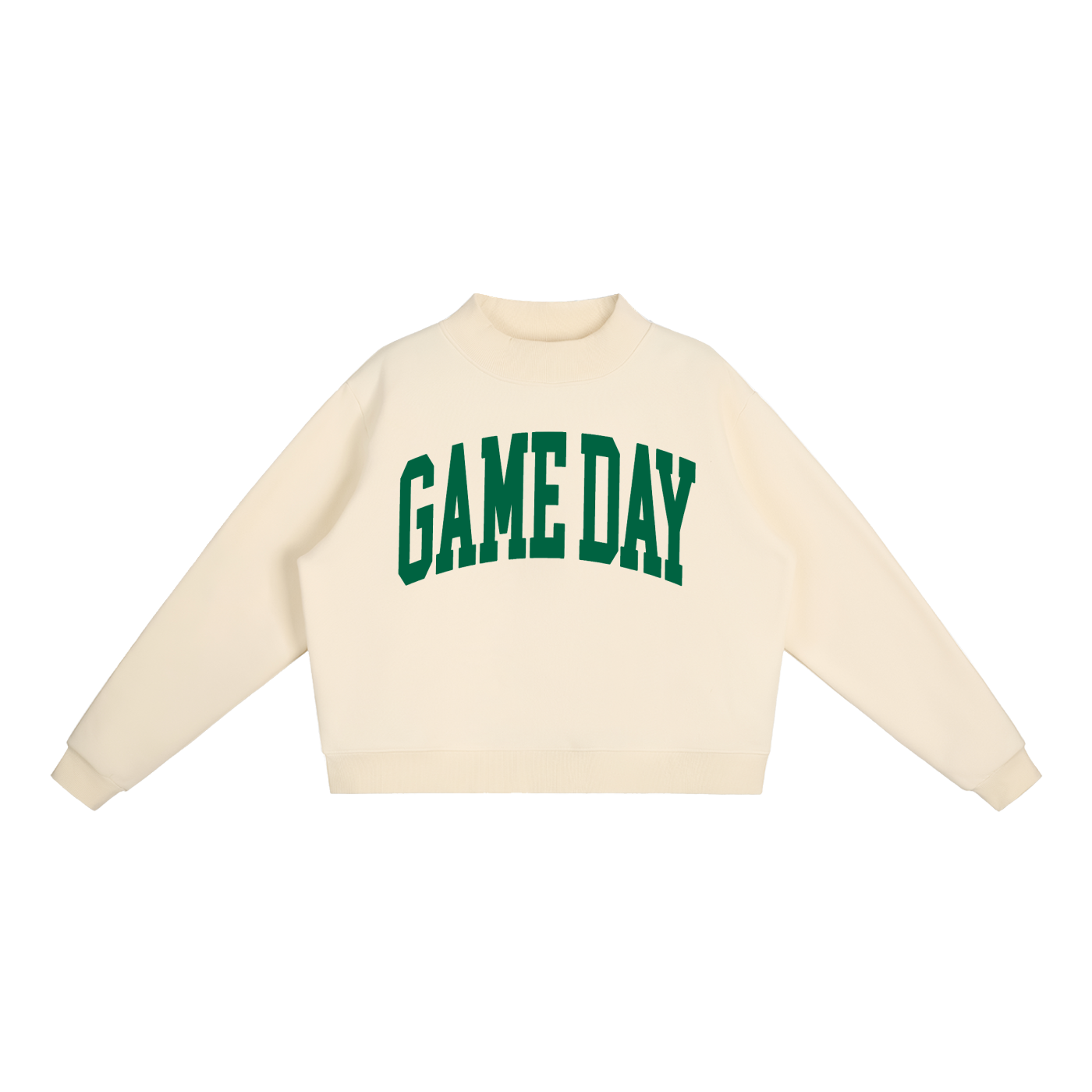 Game Day Mock Neck Sweatshirt in Ivory with Green artwork