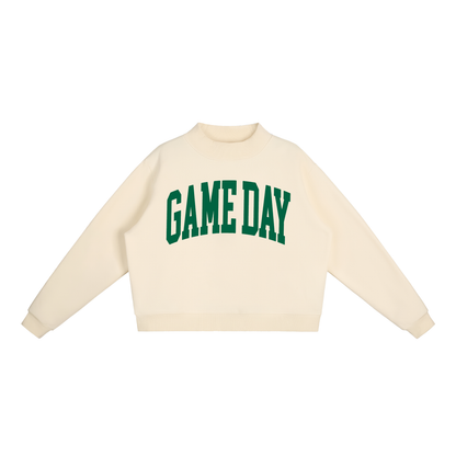 Game Day Mock Neck Sweatshirt in Ivory with Green artwork
