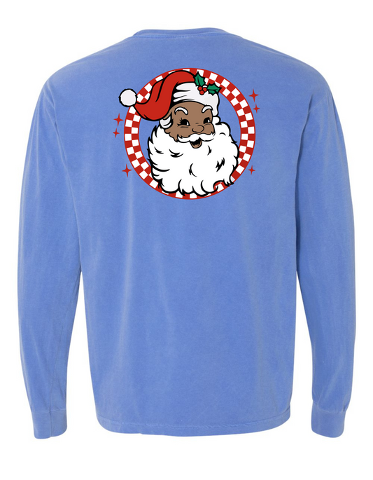 Retro Brown + White Santa Long Sleeve Comfort Color Tee