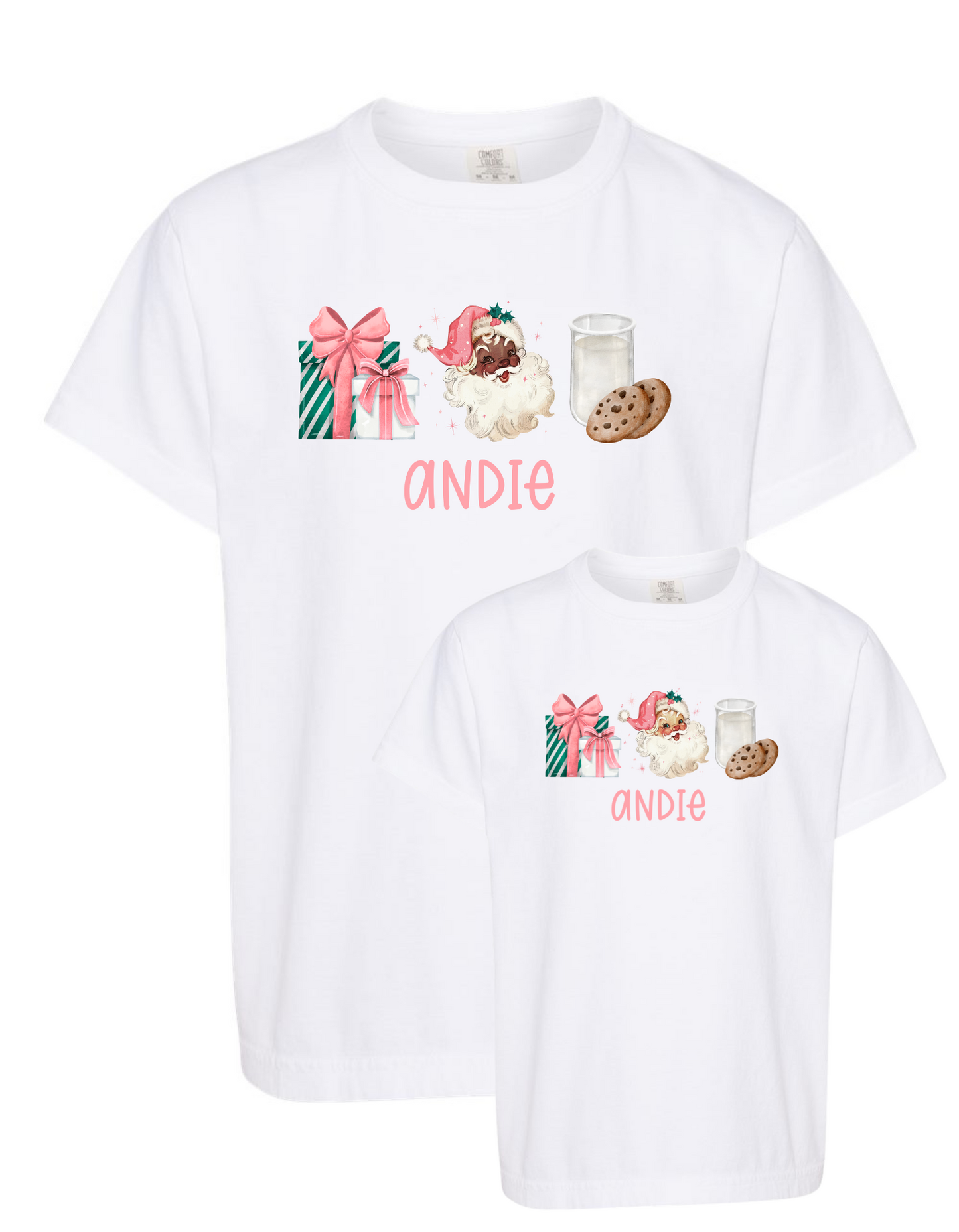 Pink Santa's Milk & Cookies Comfort Colors Tee