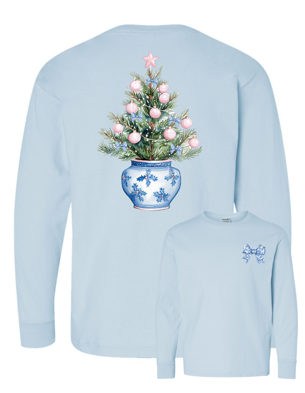 Chinoiserie Christmas Tree Long Sleeve Comfort Colors + ComfortWash Tee