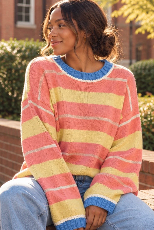 Oversized Striped Crew Neck Sweater