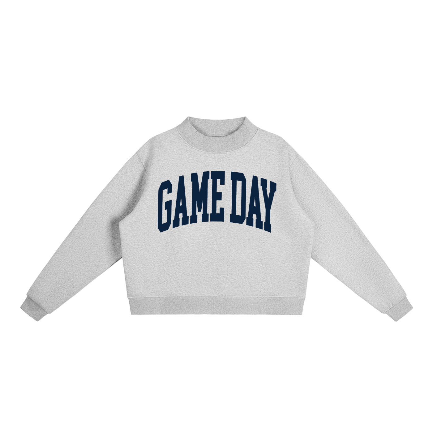 Game Day Mock Neck Sweatshirt in Heather Grey with Navy artwork