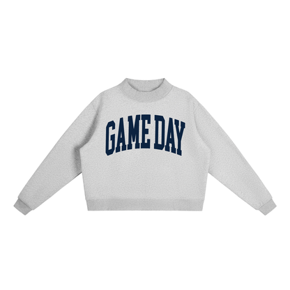 Game Day Mock Neck Sweatshirt in Heather Grey with Navy artwork