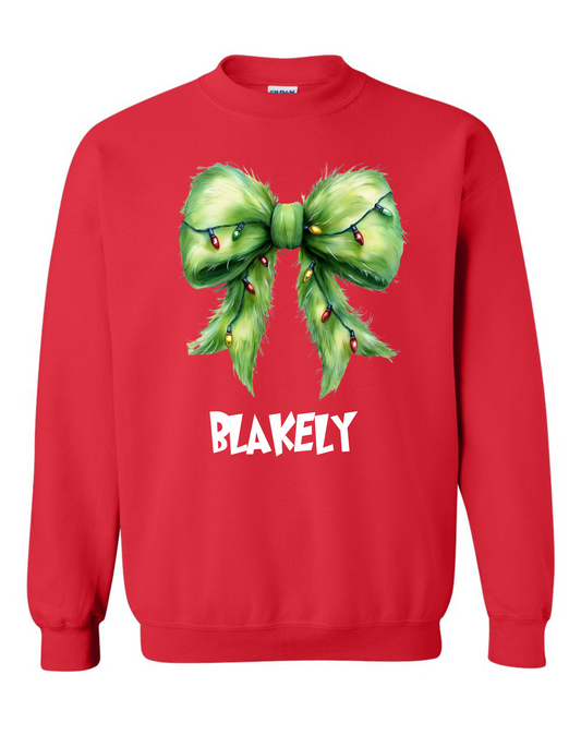 Grinch Bow Long Sleeve Sweatshirt