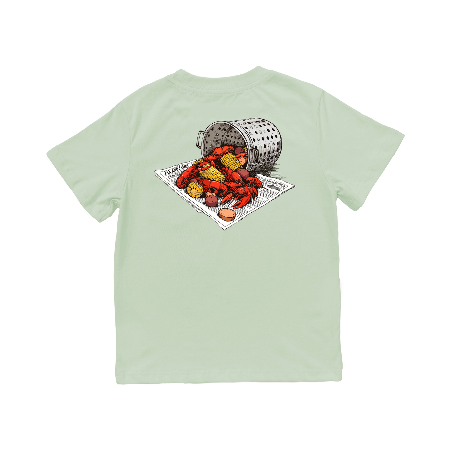 Jax and James Southern Crawfish Boil Tee Sage Pocket Southern Lifestyle Apparel