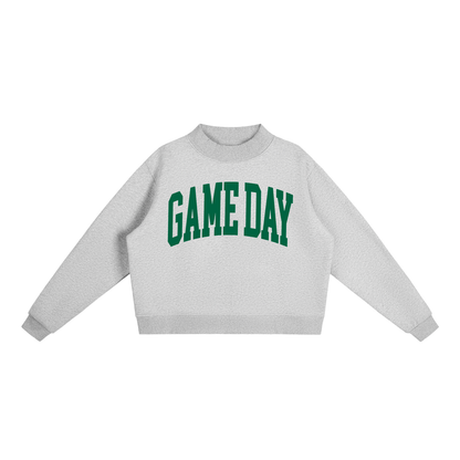 Game Day Mock Neck Sweatshirt in Heather Grey with Green artwork
