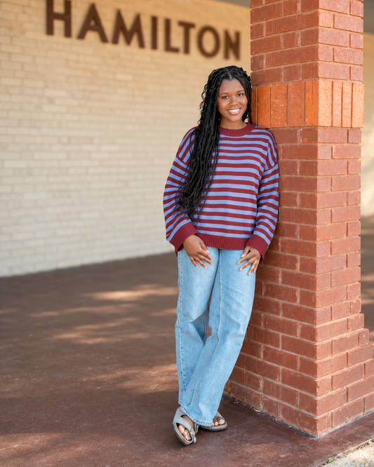Drop Shoulder Stripe Sweater
