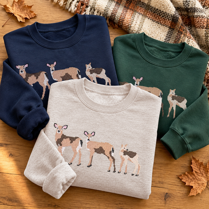 Embroidered Deer Crewneck Sweatshirt