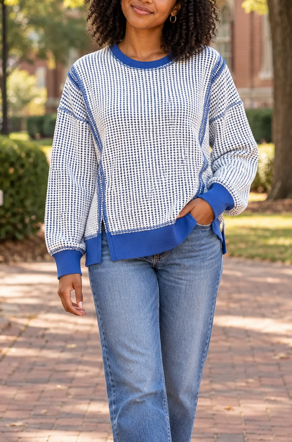 Waffle Knit Exposed Seam Pullover