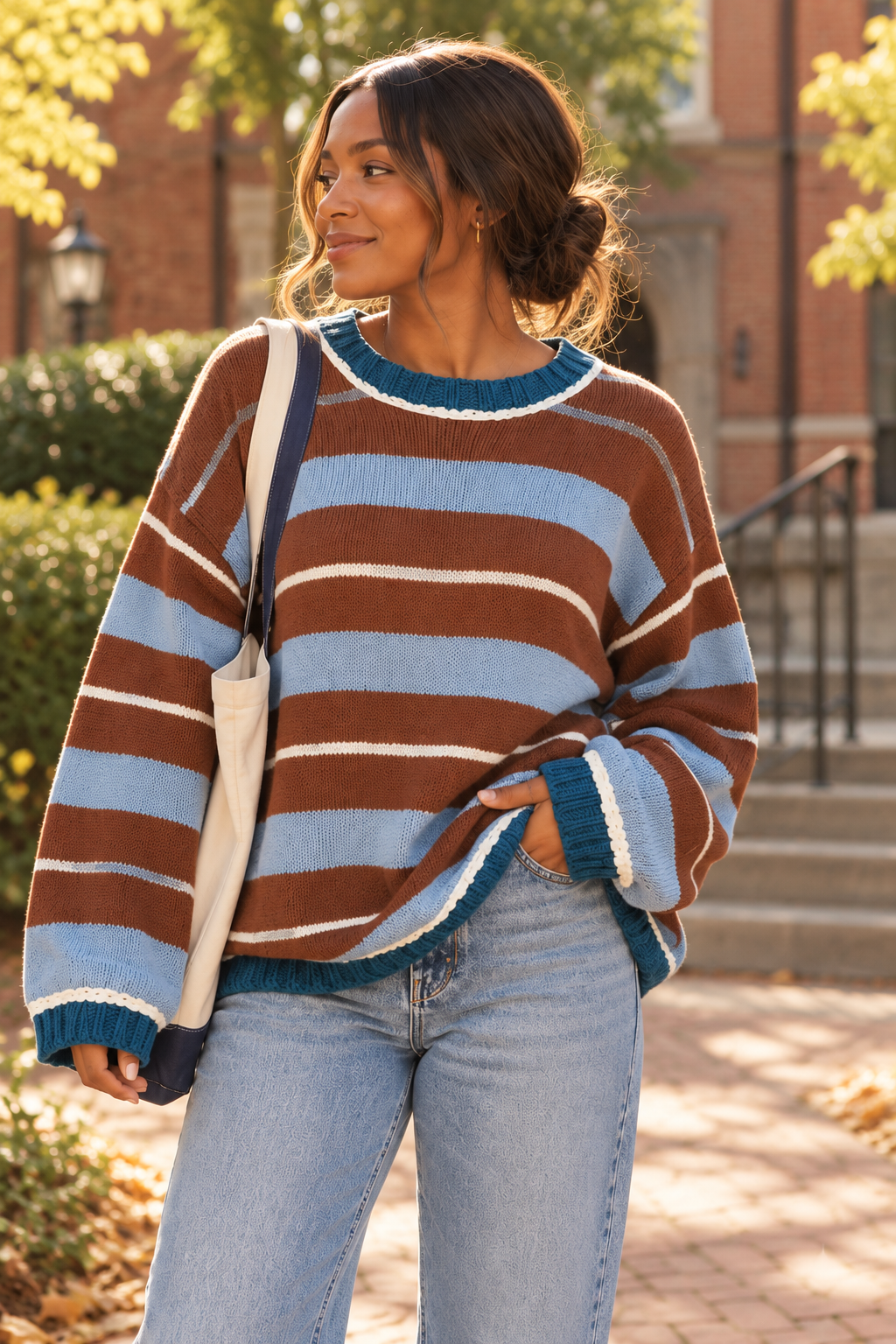 Oversized Striped Crew Neck Sweater