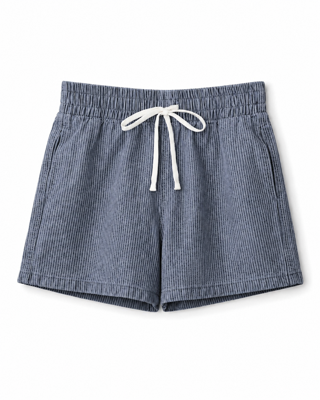 Drawstring Striped Shorts - Dusty Blue