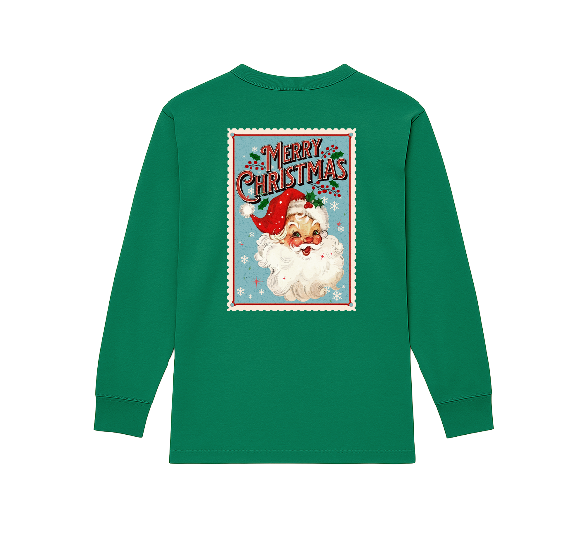 Retro Red Santa Stamp Long Sleeve Graphic Tee