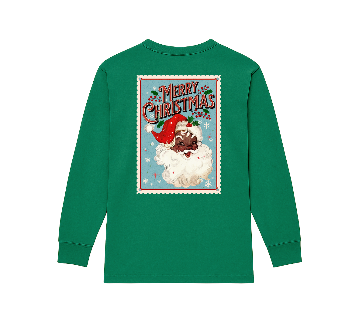 Retro Red Santa Stamp Long Sleeve Graphic Tee 2