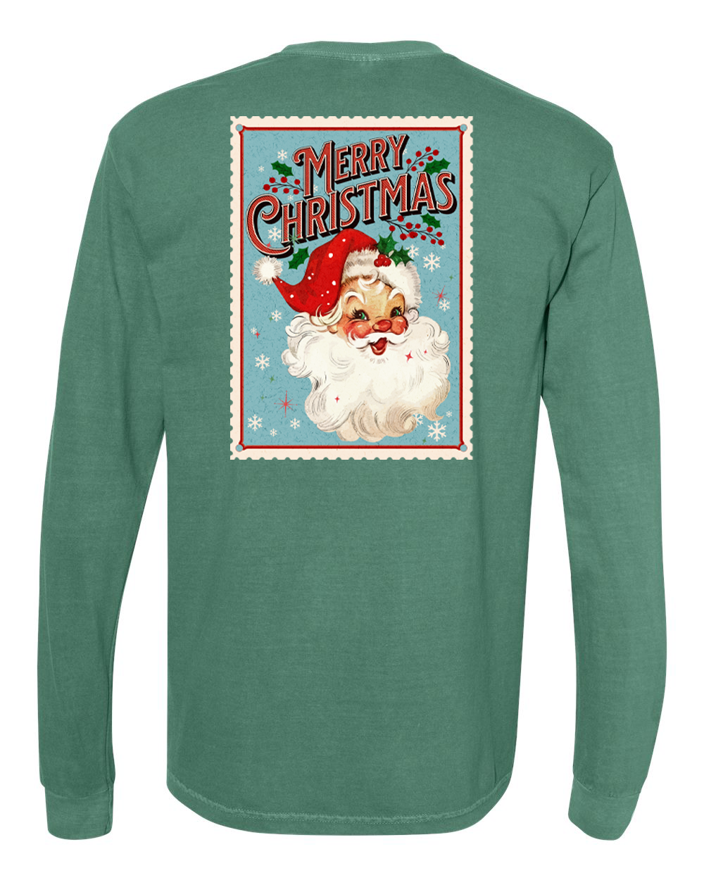 Retro Red Santa Stamp Long Sleeve Graphic Tee