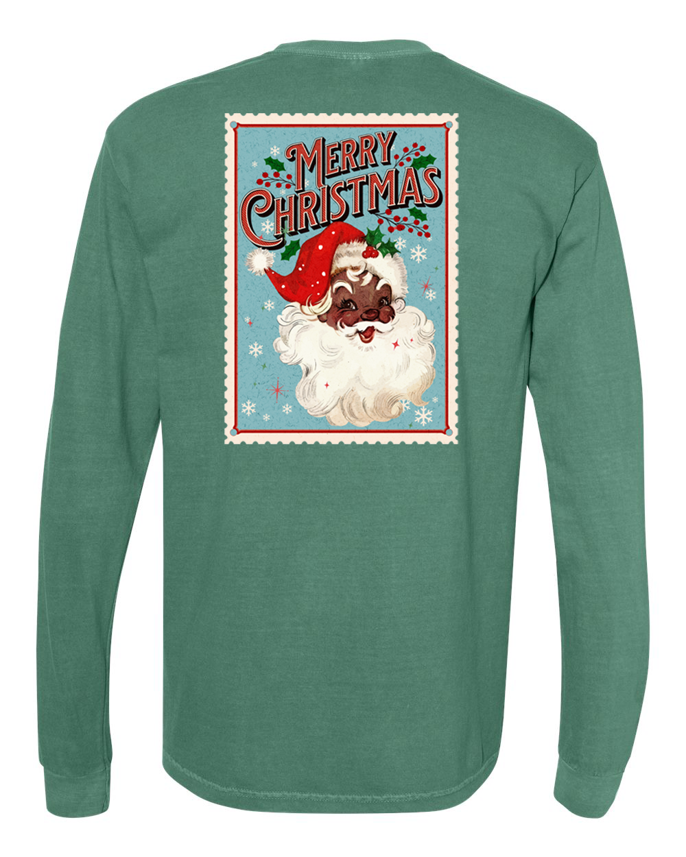 Retro Red Santa Stamp Long Sleeve Graphic Tee 2