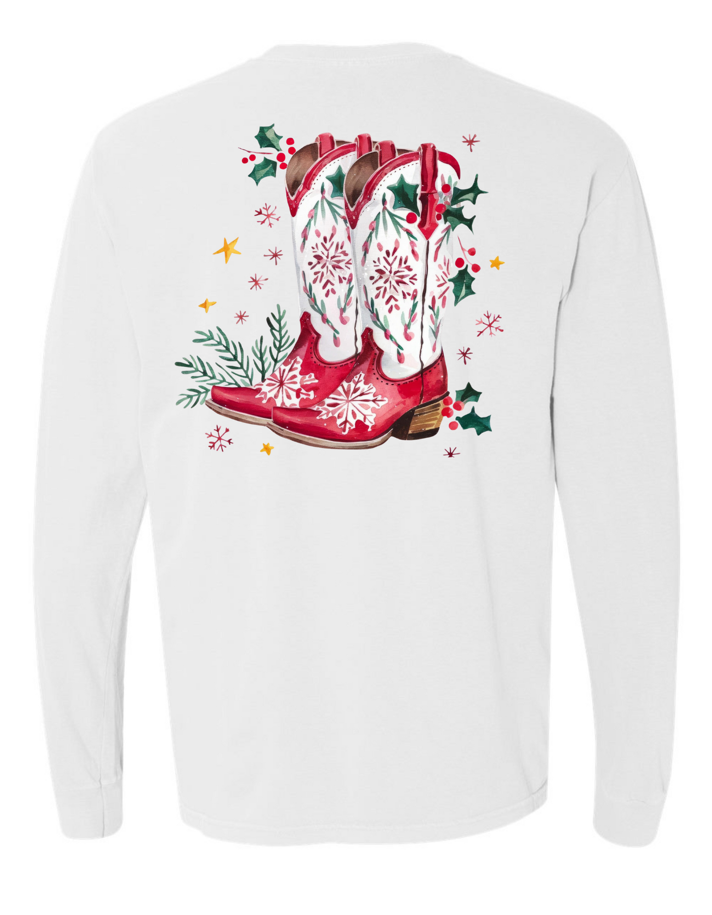 Christmas Cowgirl Boot Comfort Color Long Sleeve Tee