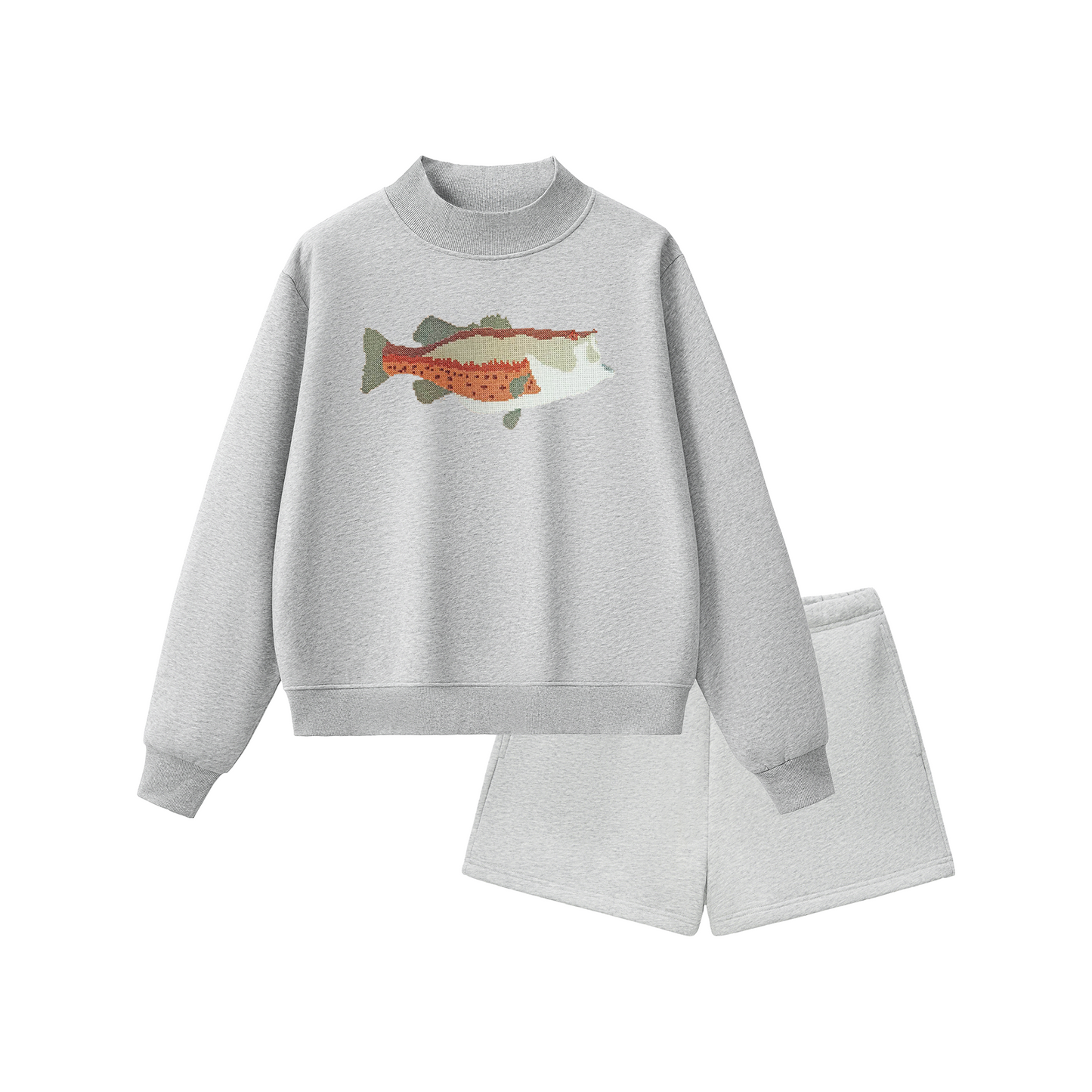 Embroidered Bass Mockneck Shorts Set