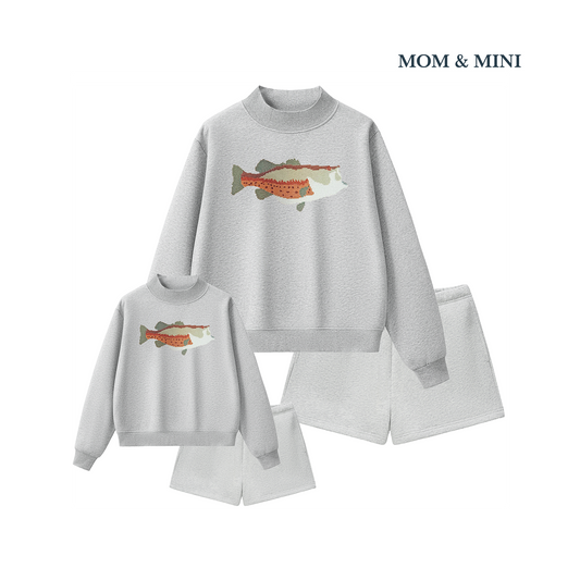 Embroidered Bass Mockneck Shorts Set | Mom & Mini Set