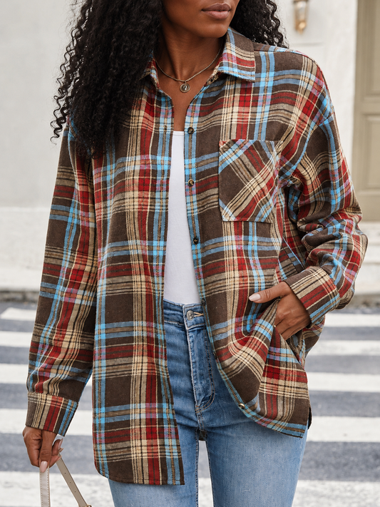 Plaid Button-Up Long Sleeve Shirt