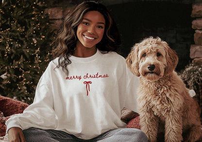 Minimalist Merry Christmas Bow Graphic Sweatshir