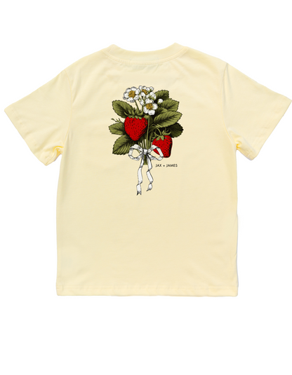 Jax and James Strawberry Blooms Pocket Tee Adult 3XL Light Yellow Southern Lifestyle Apparel