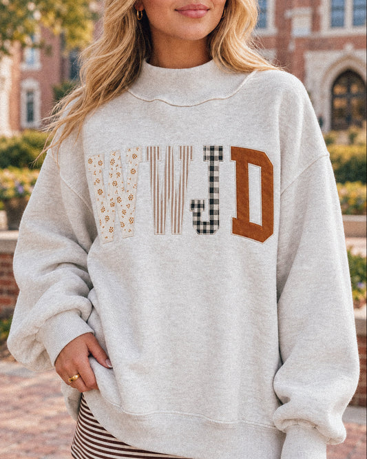 WWJD Appliqué Mock Neck Sweatshirt