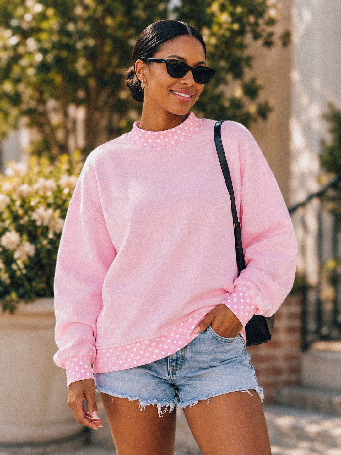 Polka Dot Trim Oversized Sweatshirt