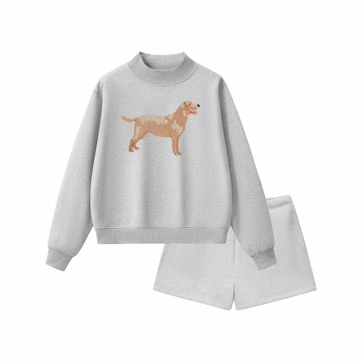 Embroidered Labrador Mockneck Shorts Set