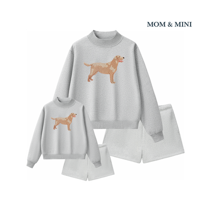Embroidered Labrador Mockneck Shorts Set | Mom & Mini Set