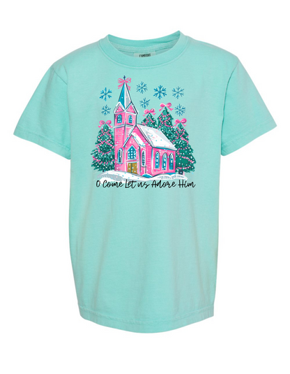 Christmas Pink Church Comfort Color Tee