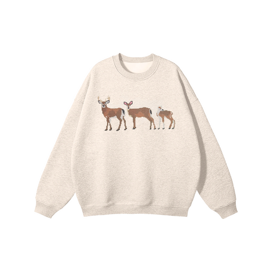 Embroidered Deer Crewneck Sweatshirt