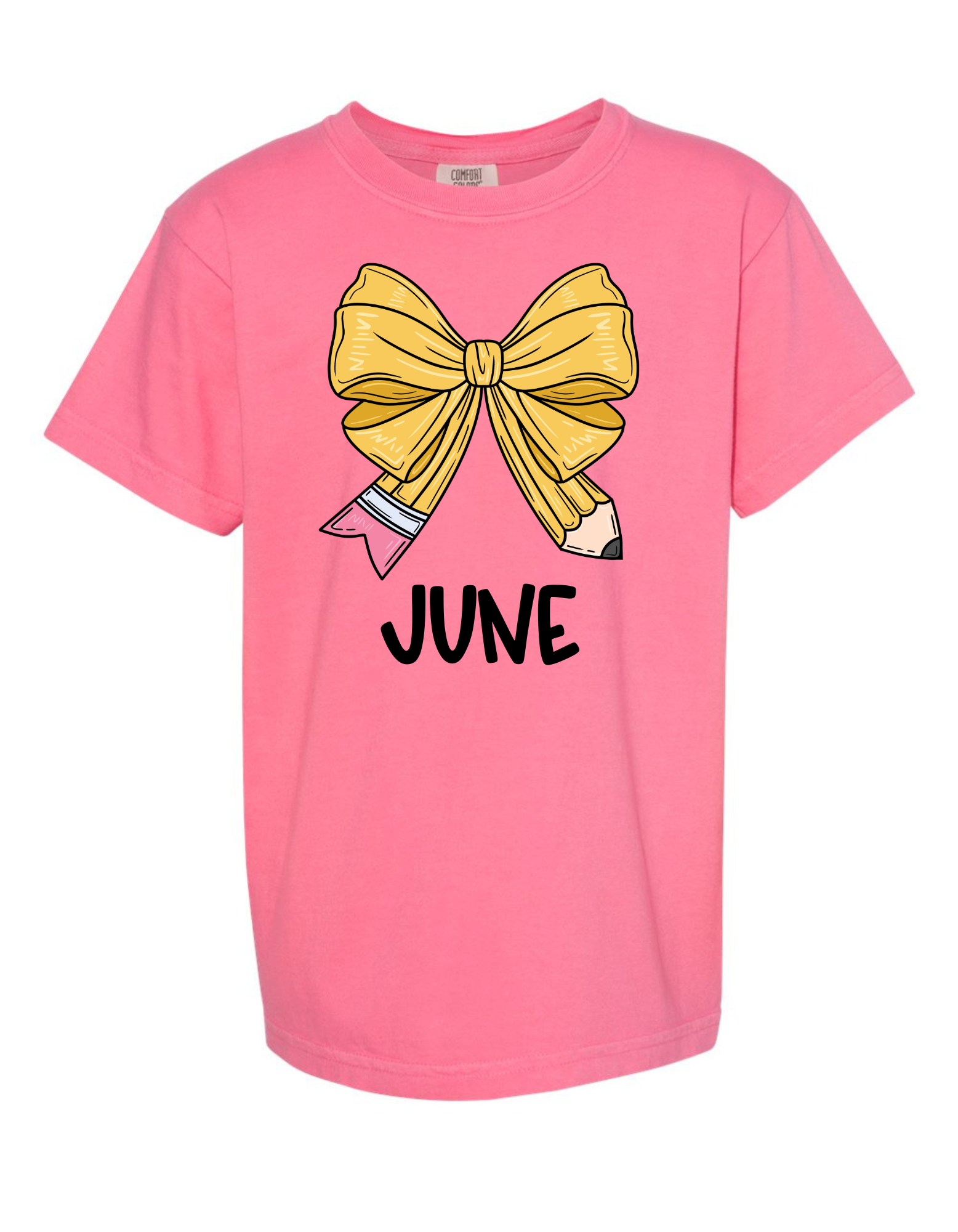 Jax and James Pencil Bow Comfort Color Tee Crunchberry Southern Lifestyle Apparel