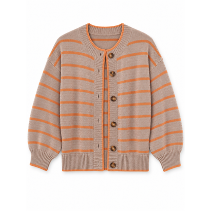 Striped Button-Down Knit Cardigan