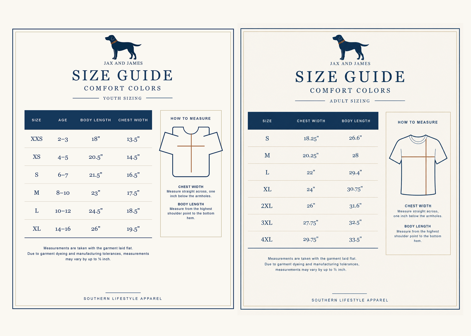 Comfort Colors size chart