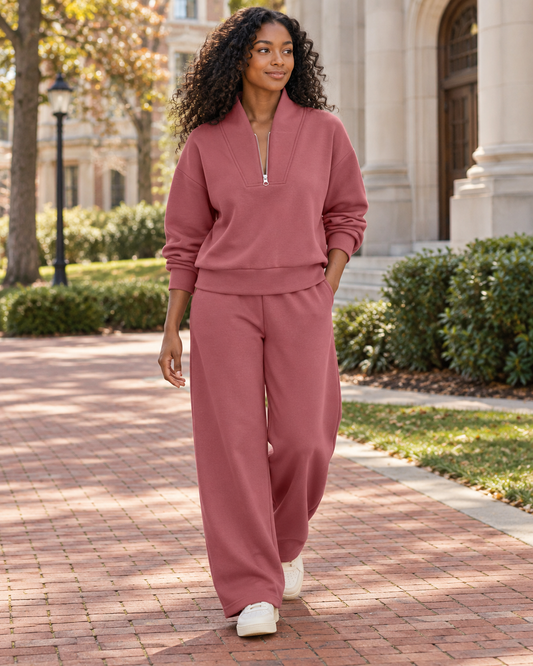 Quarter-Zip Sweatshirt and Wide-Leg Pants Set