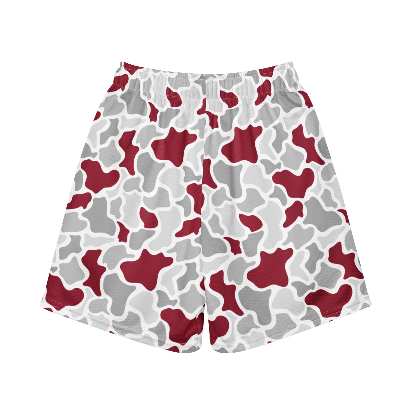 Jax and James Crimson Camo Youth Mesh Shorts in crimson, grey and white duck camo, back view