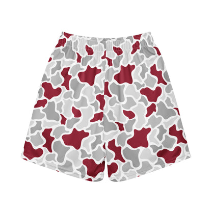 Jax and James Crimson Camo Youth Mesh Shorts in crimson, grey and white duck camo, back view