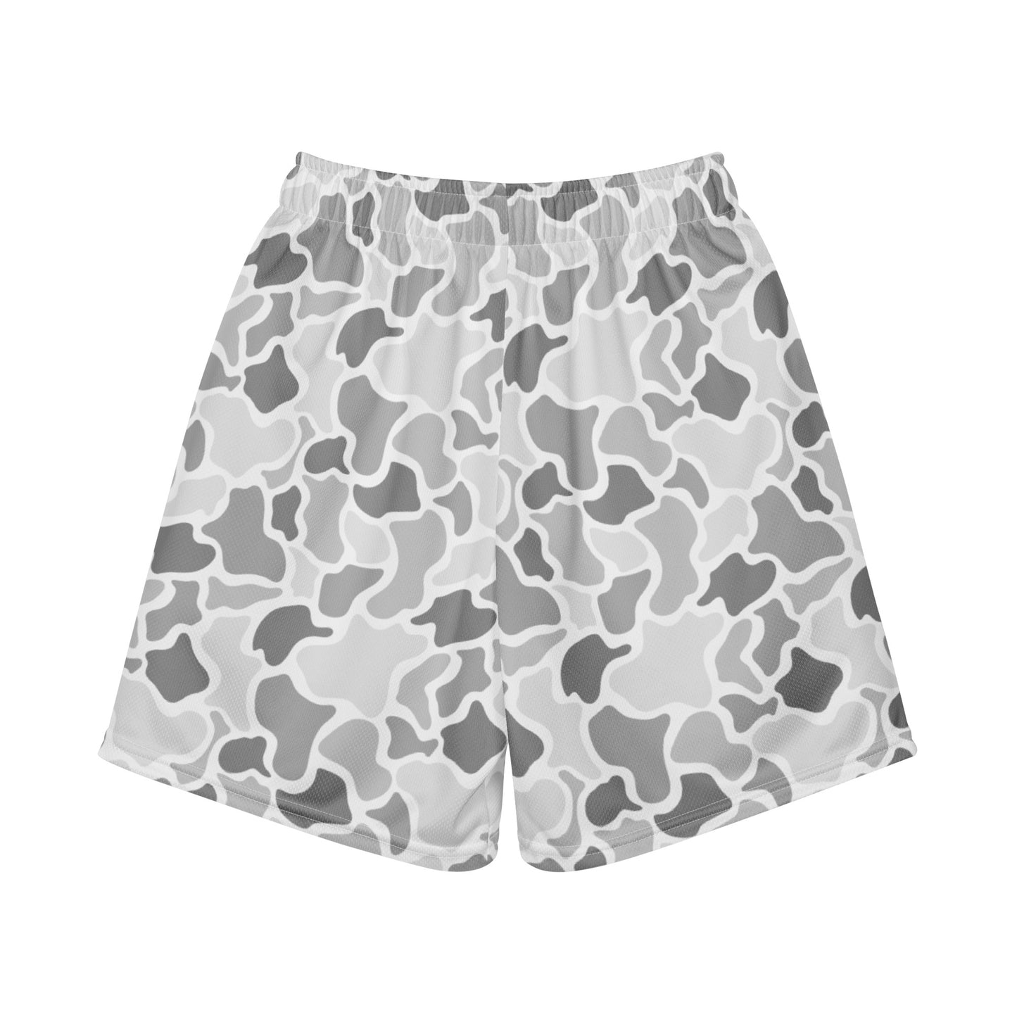 Jax and James Glacier Camo Youth Mesh Shorts in grey and white duck camo, back view