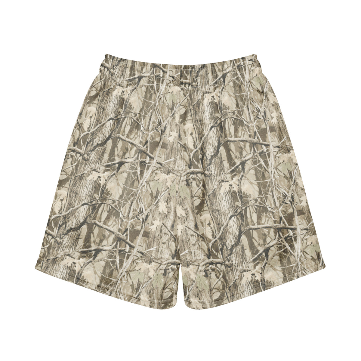 Jax and James Washed Woodland Camo Youth Mesh Shorts in pale cream and sand tree camo, back view