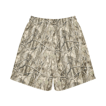 Jax and James Washed Woodland Camo Youth Mesh Shorts in pale cream and sand tree camo, back view