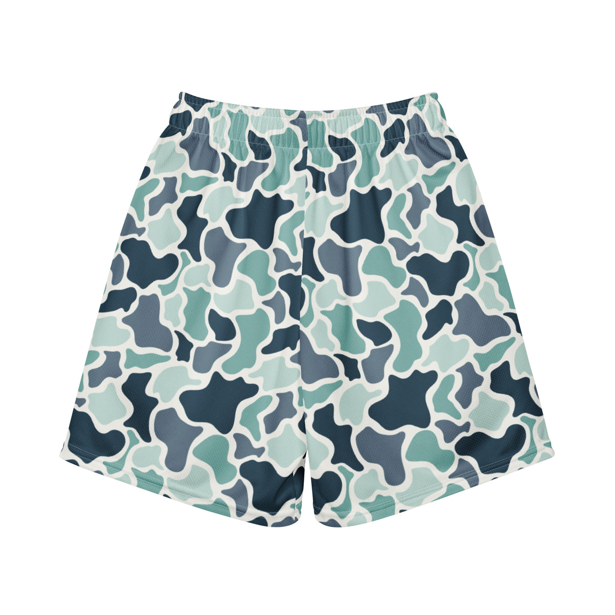 Jax and James Sadie Camo Youth Mesh Shorts in sage, grey and cream duck camo, back view